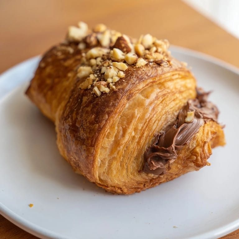 Crispy and delicious air-fried 3-Ingredient Nutella Croissants, sprinkled with nuts, perfect for a quick and simple dessert.