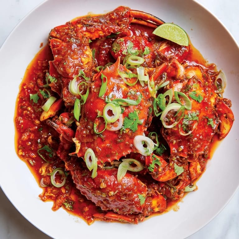 Enjoy the messy deliciousness of Singaporean Chili Crab, a seafood feast with tender crab and bold flavors.