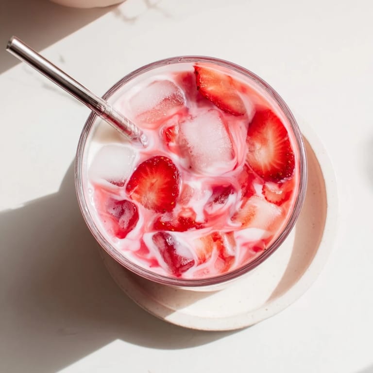 Tropical Refresher Copycat Pink Drink served chilled with mint garnish and sliced strawberries on a summer table.