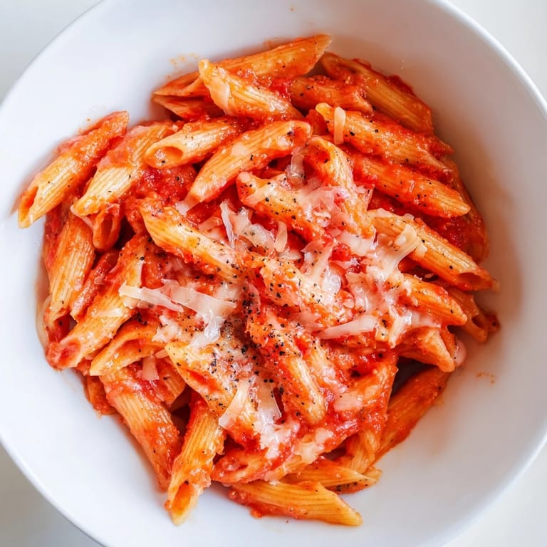 Quickly cooked elbow pasta with olive oil and Parmesan, served warm in a single bowl.