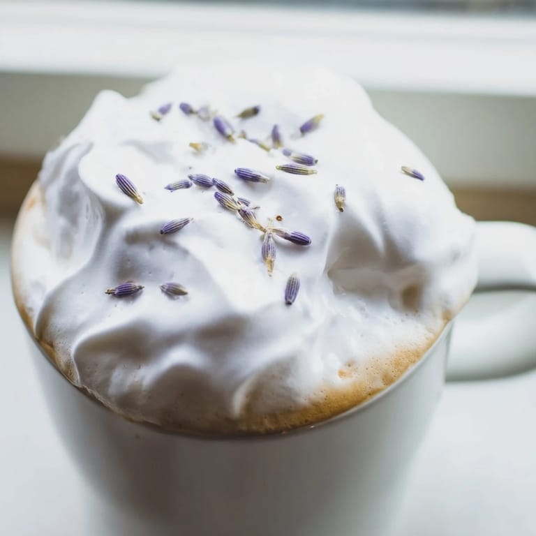 Creamy Whipped Lavender Latte served warm, perfect for a cozy morning or relaxing afternoon.
