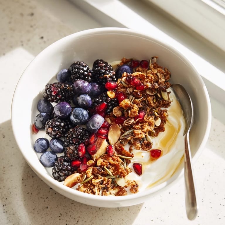 Perfectly portioned for two, this yogurt bowl with winter berries and spiced crunch makes an easy, nourishing breakfast or snack.