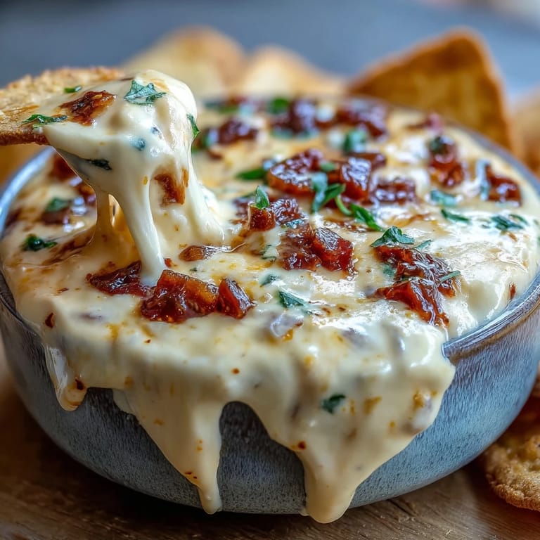 A bowl of smooth, cheesy queso dip topped with fresh cilantro and green onions, surrounded by tortilla chips and veggies.