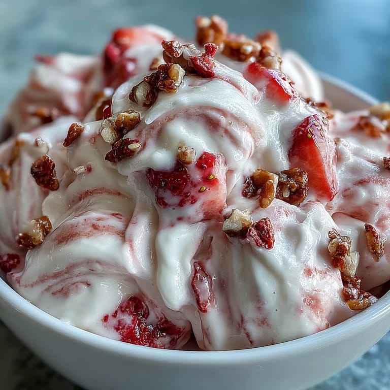 A hand holding a frozen Strawberry & Banana Yoghurt Cluster with a bite taken out.
