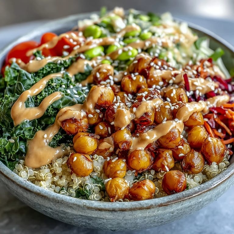 Fresh Peanut Chickpea Protein Bowl served with lime wedges, cucumbers, edamame, and chopped peanuts.