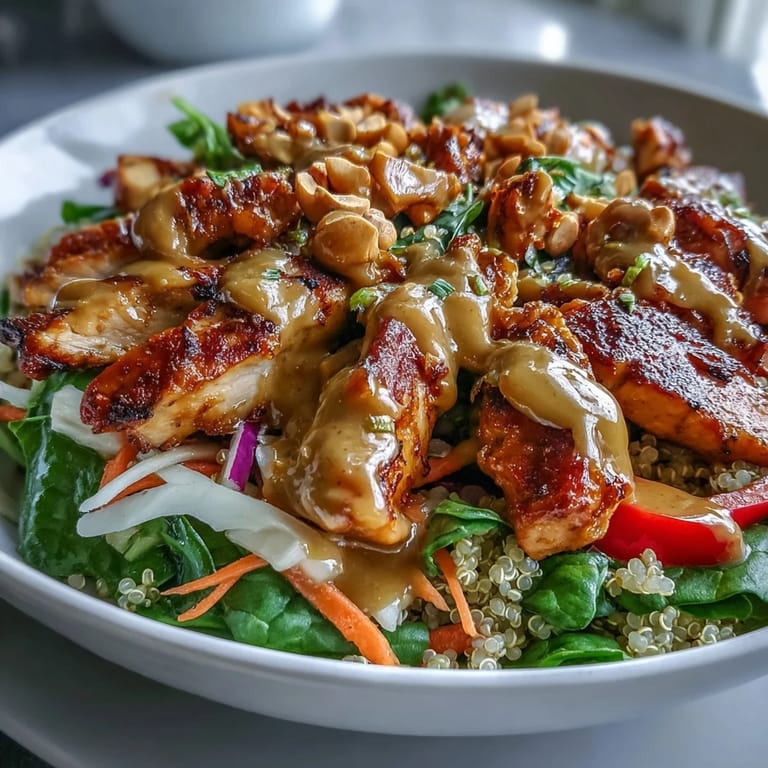 A wholesome Peanut Chicken Power Bowl served with lime wedges and fresh cilantro, perfect for a healthy weeknight dinner.