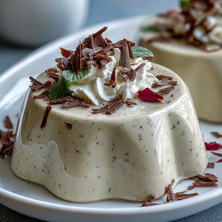 Set on a rustic wooden table, Hojicha Panna Cotta highlights the warm, roasted color of the hojicha-infused custard.