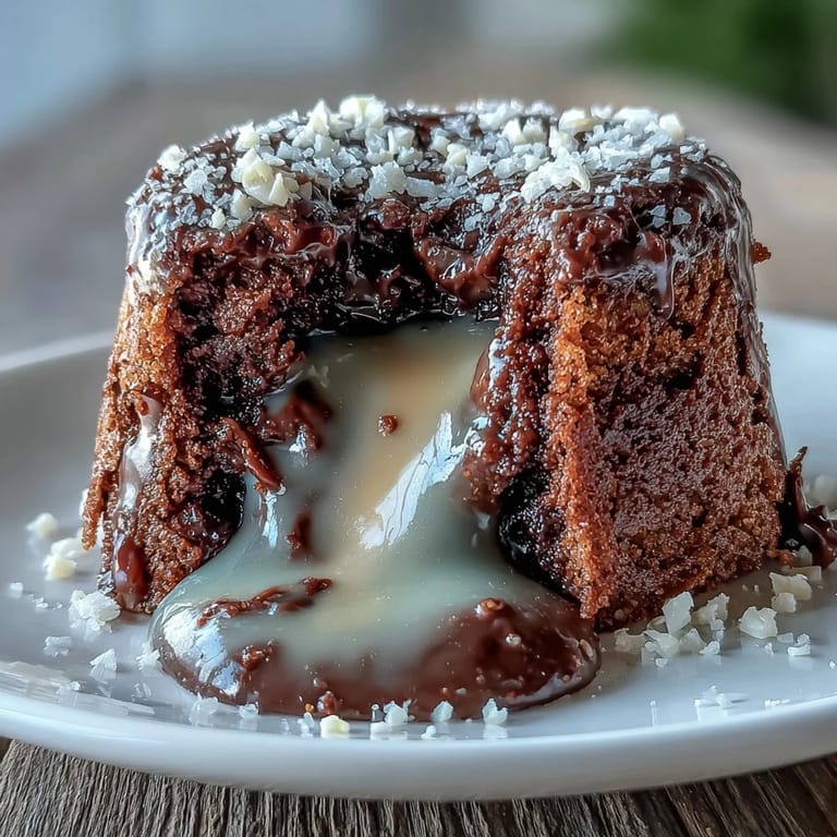 Warm Hojicha Lava Cake with powdered sugar dusting and a scoop of vanilla ice cream.