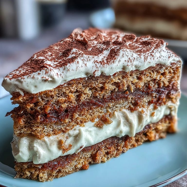 Freshly cut Fluffy Hojicha Cake sits on a plate, dusted with powder and ready to serve.
