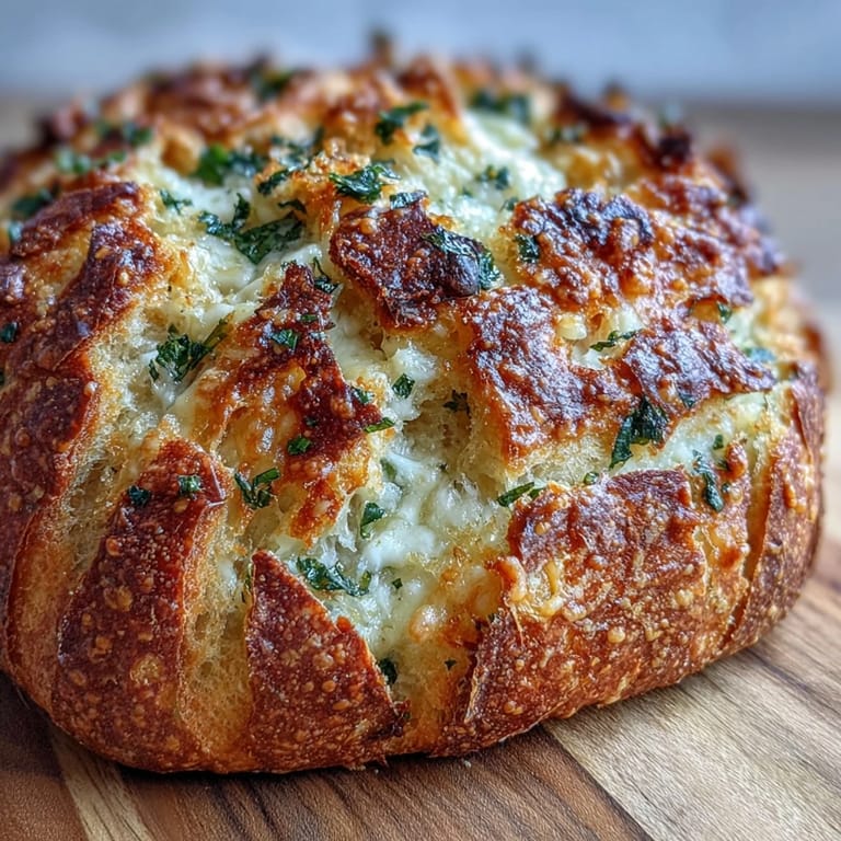 A loaf of Perfect Parmesan Garlic Artisan Bread sits beside a bowl of tomato soup for dinner.