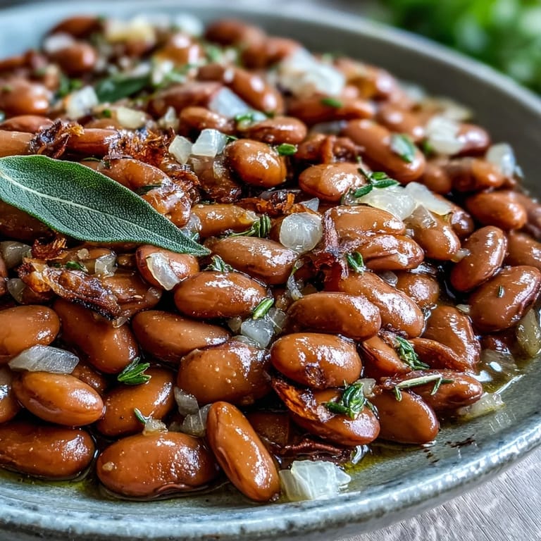 A hearty bowl of savory pinto beans, cooked low and slow with aromatics for the perfect texture.