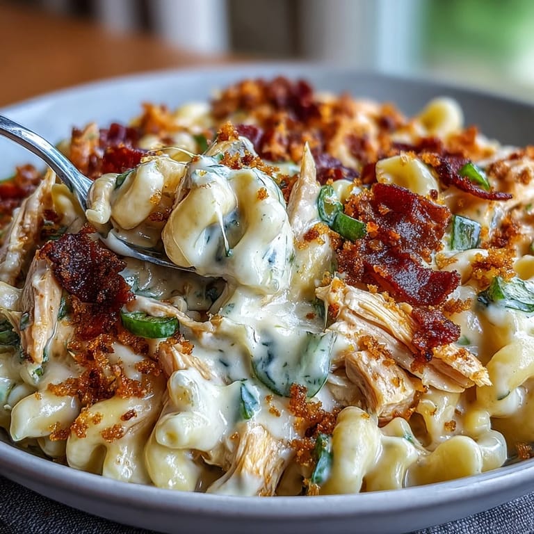 A skillet of Creamy Jalapeño Popper Chicken Pasta garnished with toasted panko and cilantro, ready to serve.