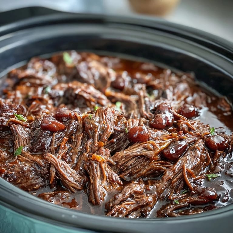Heaping platter of Slow Cooker Mississippi-Style Ranch Beef garnished with peppers, ready to serve over creamy mashed potatoes.