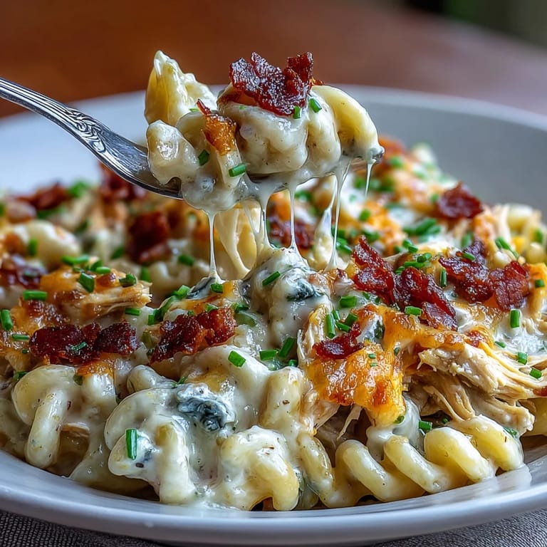 Creamy Jalapeño Popper Chicken Pasta tossed with pasta water to silky sauce in a skillet.
