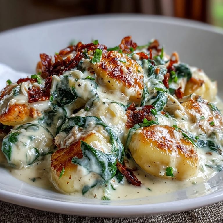 Freshly grated Parmesan cheese melted into the rich garlic cream sauce, coating every piece of gnocchi and shredded chicken breast.