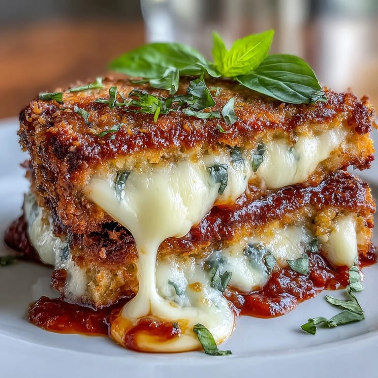 Golden Asiago-crusted tofu slices smothered in rich marinara and gooey cheese, offering a hearty meatless twist on classic chicken parmesan.