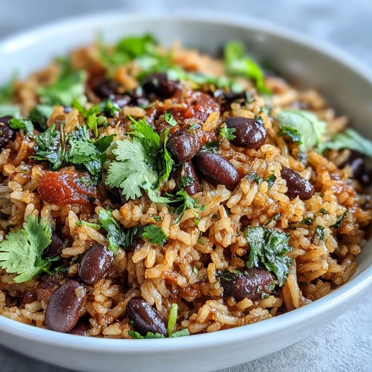 Spanish Rice and Beans served in a bowl, garnished with cilantro and ready for a comforting family meal.