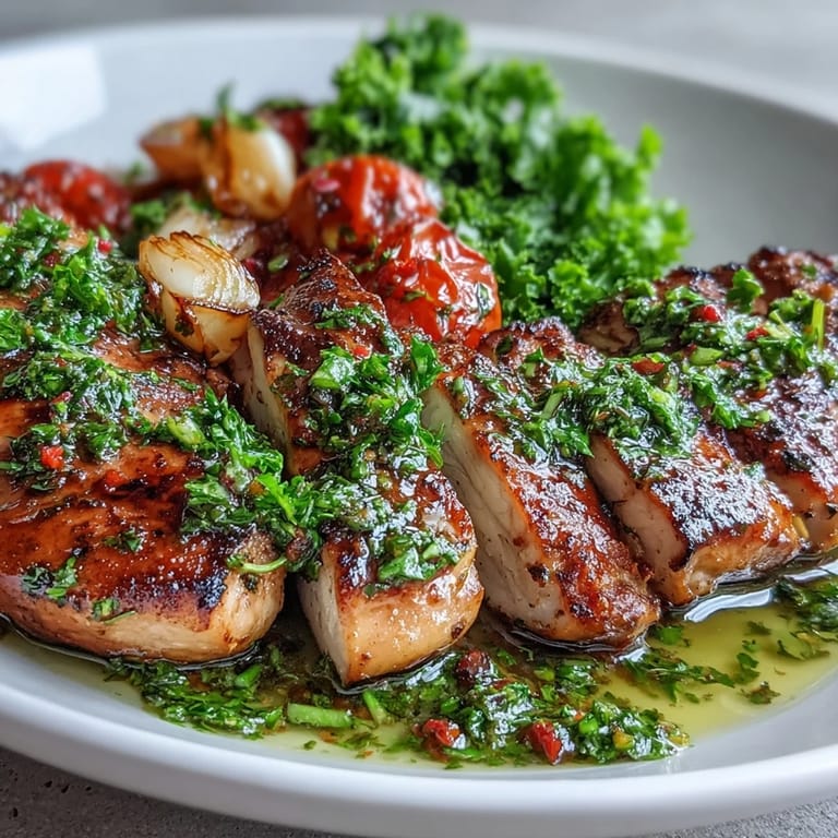 Colorful chimichurri grilled chicken bowl with fresh tomatoes, greens, and rich garlic sauce for a satisfying meal.  