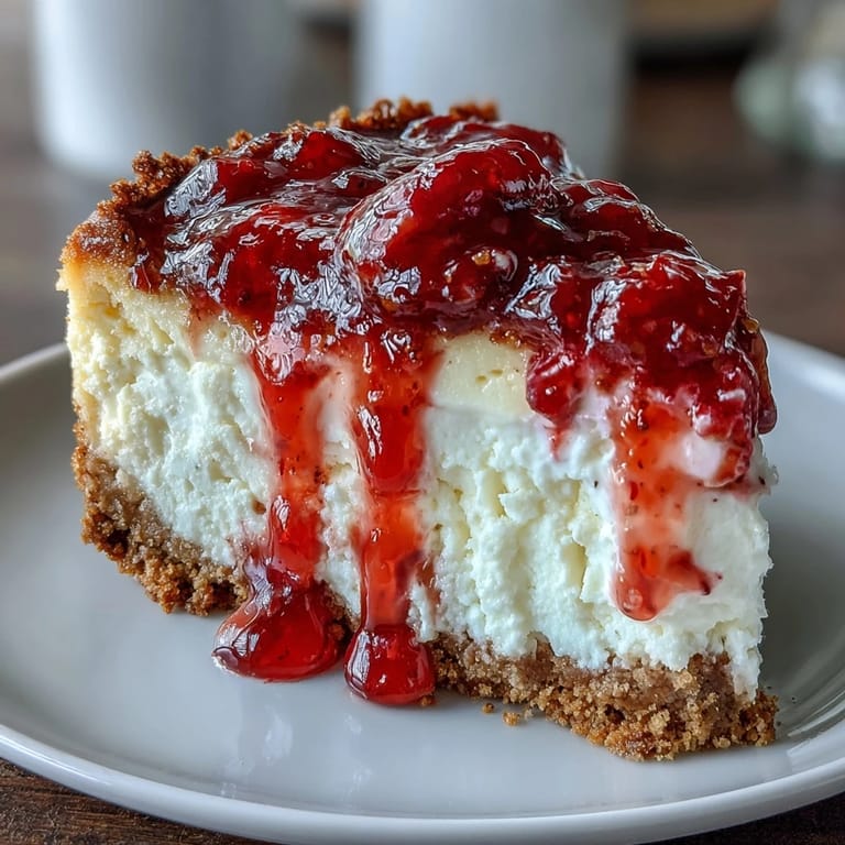 Delicious high protein strawberry cheesecake bites served chilled with a glossy strawberry sauce, great for post-workout treats.