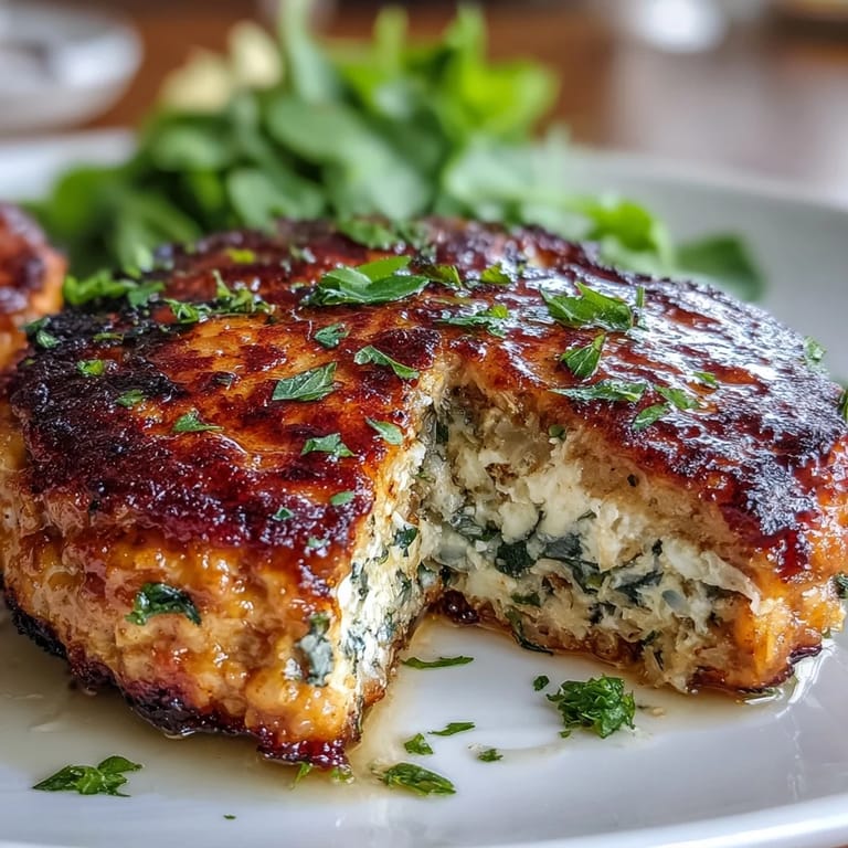 2. Herb-infused turkey patties with crumbled feta and spinach, served golden brown in a skillet for Mediterranean flair.  