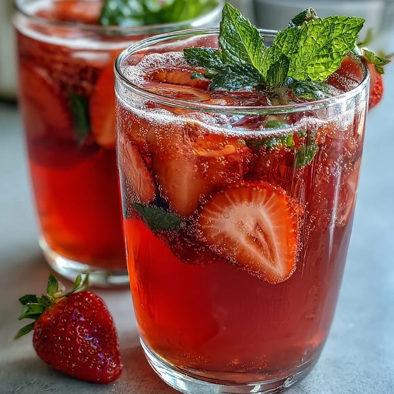 A festive Galentines Pink Lemonade Strawberry Punch served in a large bowl with ice, lemon slices, and whole strawberries.