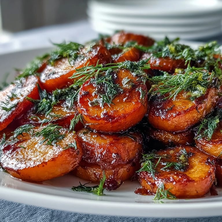 Golden honey and fresh orange juice glaze carrots to perfection, garnished with dill for a colorful, healthy side dish.