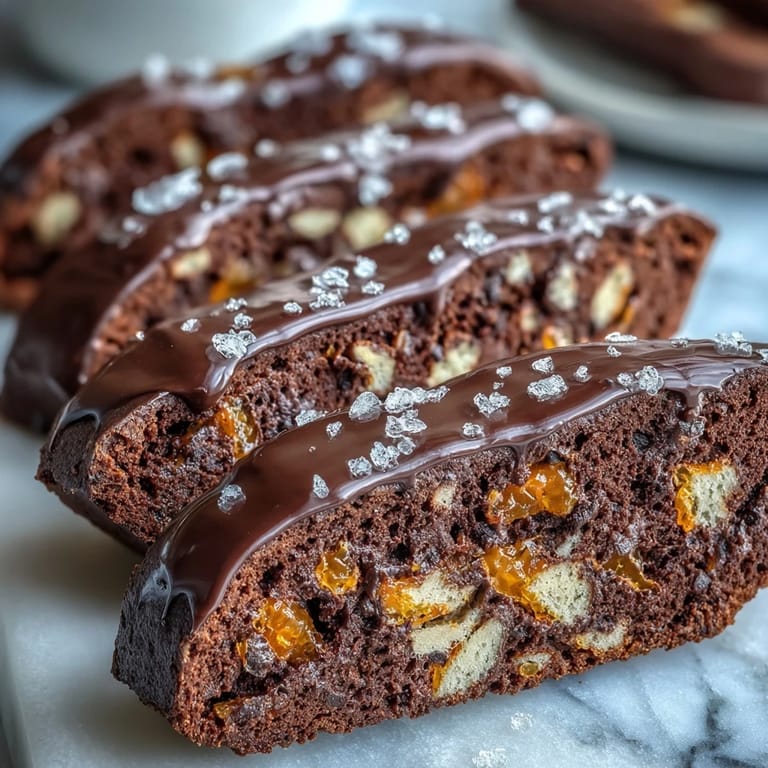 Twice-baked Italian biscotti loaded with zesty candied orange peel and rich dark chocolate, offering a crunchy, citrus-infused treat.  