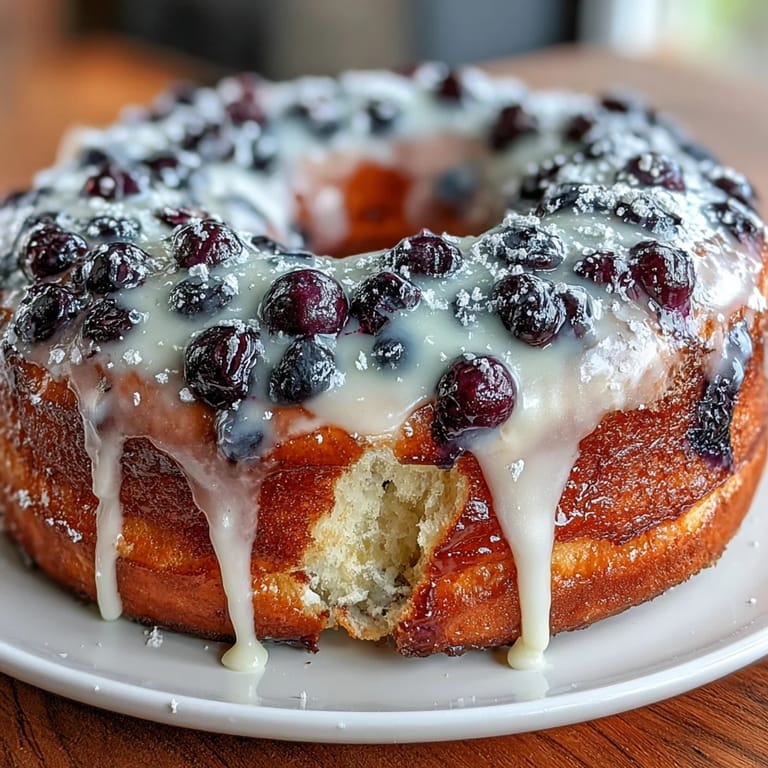 Tangy lemon sourdough donuts studded with juicy blueberries, finished with a sweet citrus glaze for extra flavor.