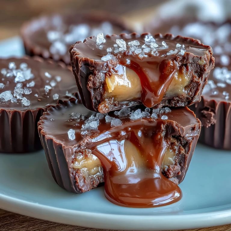 Rich chocolate-coated peanut butter cups filled with salted caramel, finished with a sprinkle of sea salt for sweet-salty perfection.  