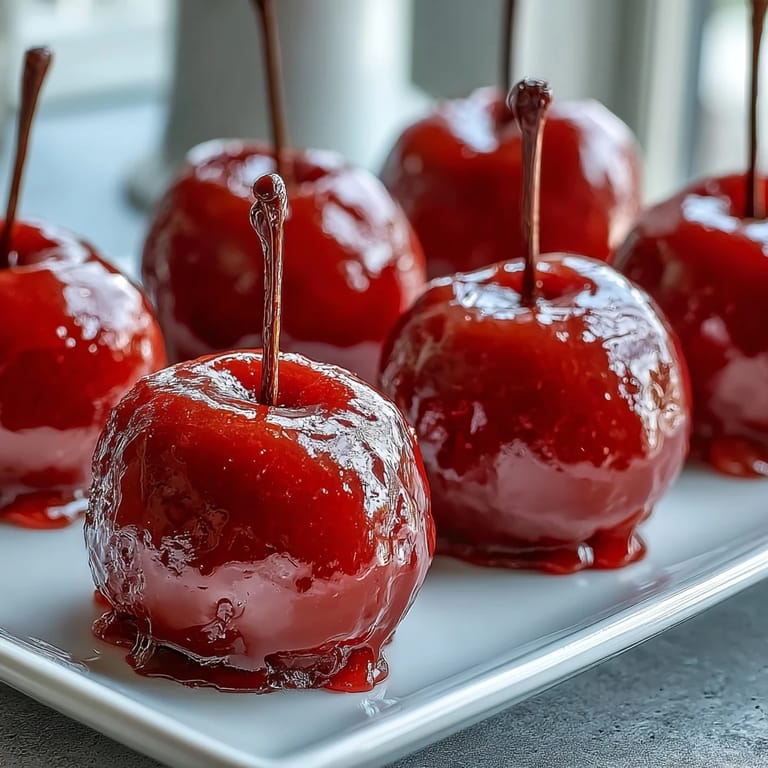 Bite-sized apples dipped in crunchy candy shell, served on wooden sticks for easy snacking.