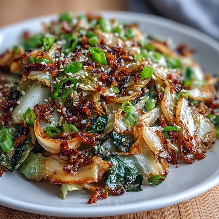 Colorful spicy cabbage stir fry with crunchy cabbage, red chilies, and toasted sesame seeds for texture.