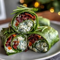 Vibrant green spinach pinwheel wraps filled with herb cream cheese and fresh vegetables, perfect for healthy snacking.