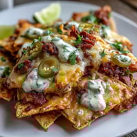 A platter of crispy tortilla chips smothered in rich, creamy cheese sauce, loaded with jalapeños, tomatoes, and avocado—perfect for game day.