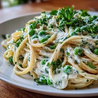Spring Pasta: Ricotta and Lemon Linguine with Peas - creamy ricotta pasta with bright lemon zest, sweet peas, and fresh parsley, served hot in a white bowl.